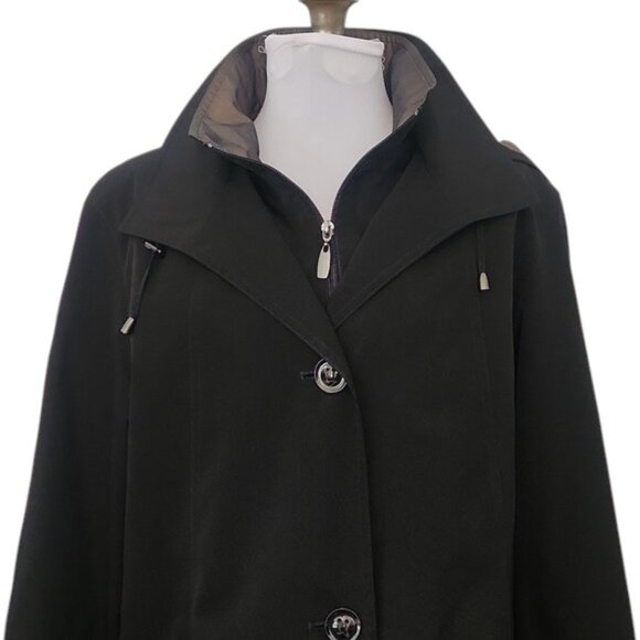 Gallery New York Black Lined Hooded Mid-Length Trench Coat - Size Large - Picture 2 of 15